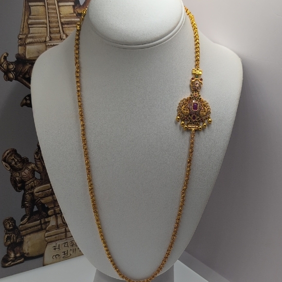 Stunning Indian Temple Jewelry Set 24k Goldplated, Kemp Stones - Set of 4 Lot! - Picture 5 of 9